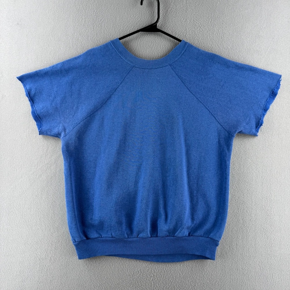 Vintage Sweatshirt Mens Medium 21.5x25 Raglan Overlock Stitch Chopped Sleeve 70s